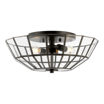 Theo 15.5" Farmhouse Rustic Iron/Glass LED Semi Flush Mount - JONATHAN Y